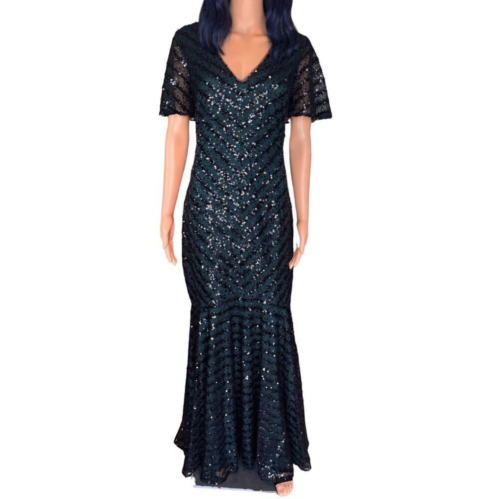 Xscape Black Sequin Maxi Dress with Flutter Sleeves - Picture 4 of 8